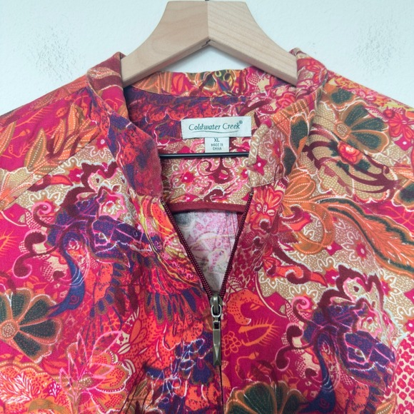 VTG‎ 90s Women Whimsical Jacket XL Pink Floral Multicolor Full Zip Boho Artsy - Picture 2 of 9